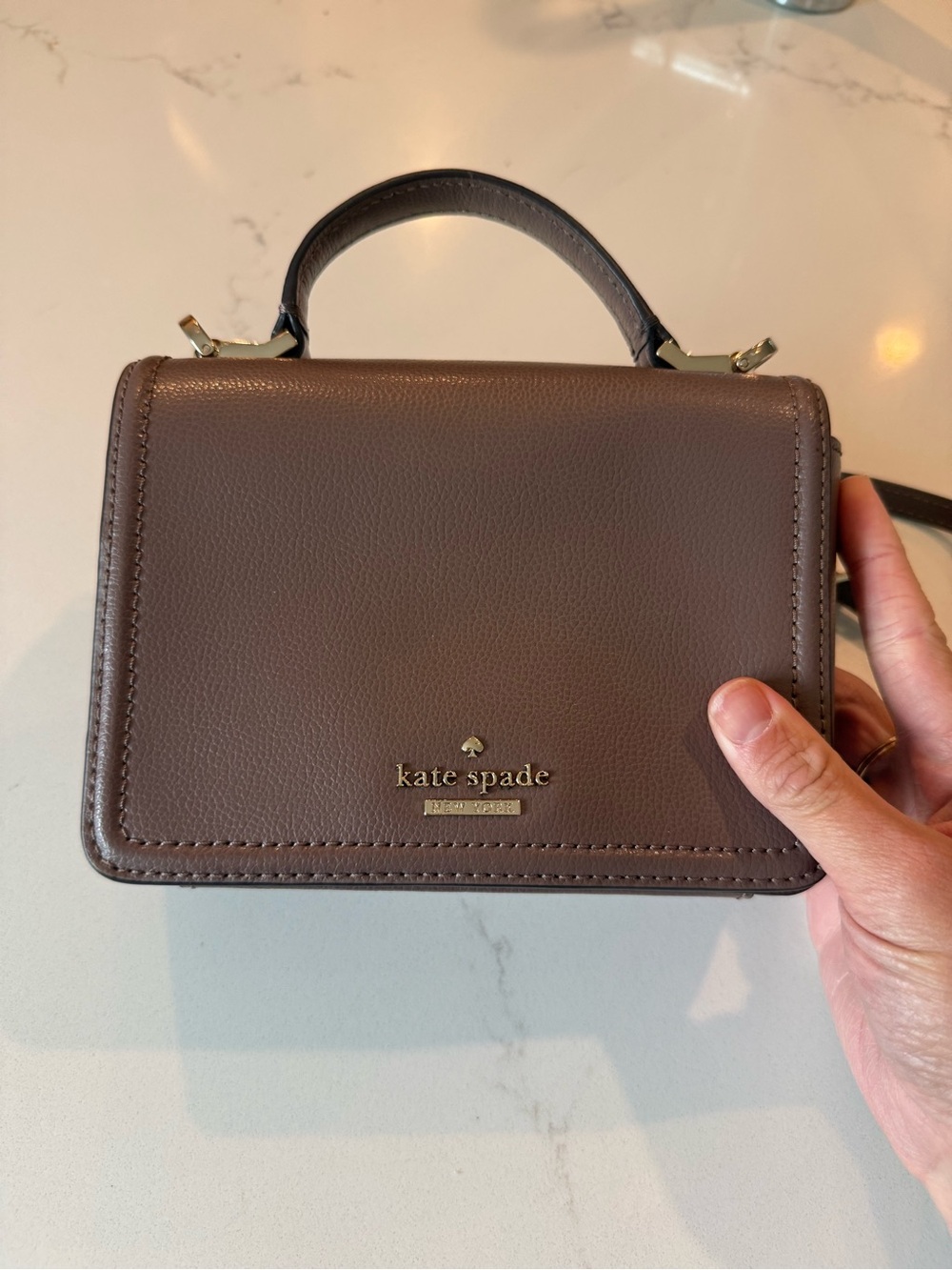 kate spade taupe leather mini top-handle bag